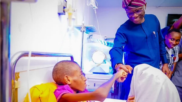 Sanwo-Olu to cover medical care of boy with missing intestines.