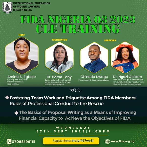 FIDA Nigeria's Quarter 3, 2023 Continuing Legal Education Zoom Training