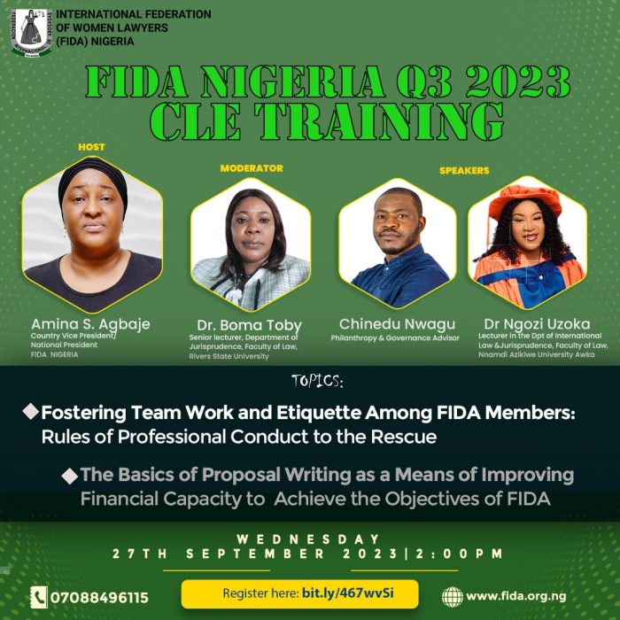 FIDA Nigeria Quarter 3, 2023 Continuing Legal Education Zoom Training