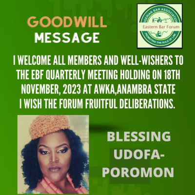 Legal Triumphs and Technological Strides: Blessing Udofa-Poromon Applauds Eastern Bar Forum's Quarterly Meeting"