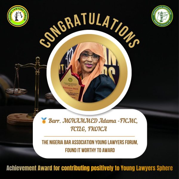 MOHAMMED Adama FICMC, FGILG, Honored for Outstanding Support to NBA -Young Lawyers Forum