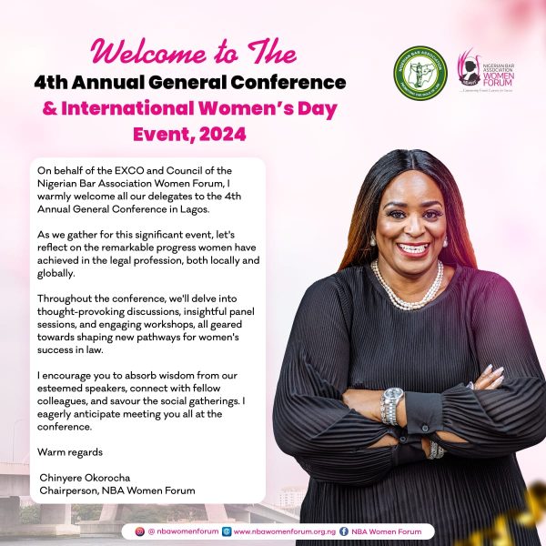 Chinyere Okorocha Extends a Heartfelt Welcome: Embracing Advancements at the 4th Annual General Conference of the Nigerian Bar Association Women's Forum